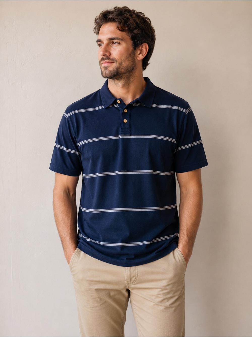 Vintage 90s Arizona Jean Co Polo Shirt Men’s L Navy Striped Cotton Y2K